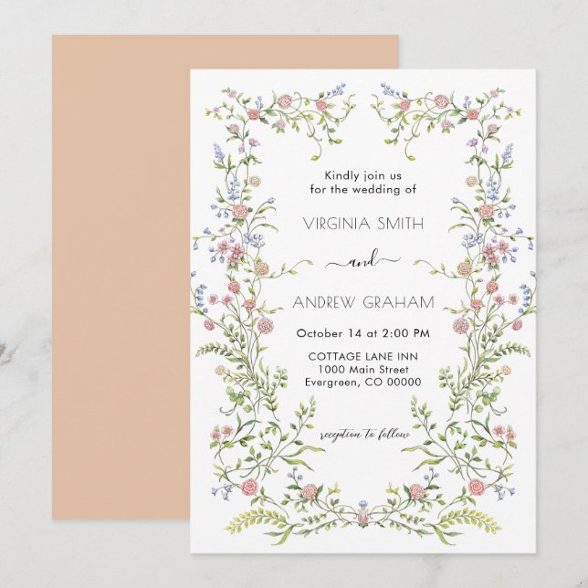 Elegant Colourful Spring Wildflower Wedding Invitation (Front/Back)