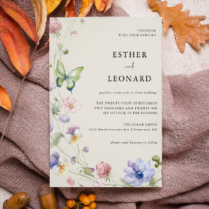 Elegant Colourful Spring Wildflower Wedding Invitation