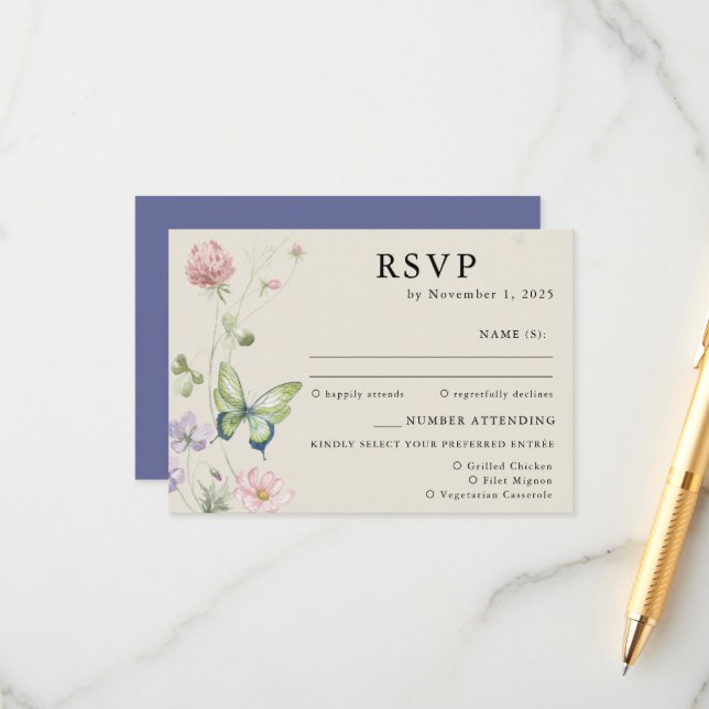 Elegant Colourful Spring Wildflower Wedding RSVP Enclosure Card (Front/Back In Situ)