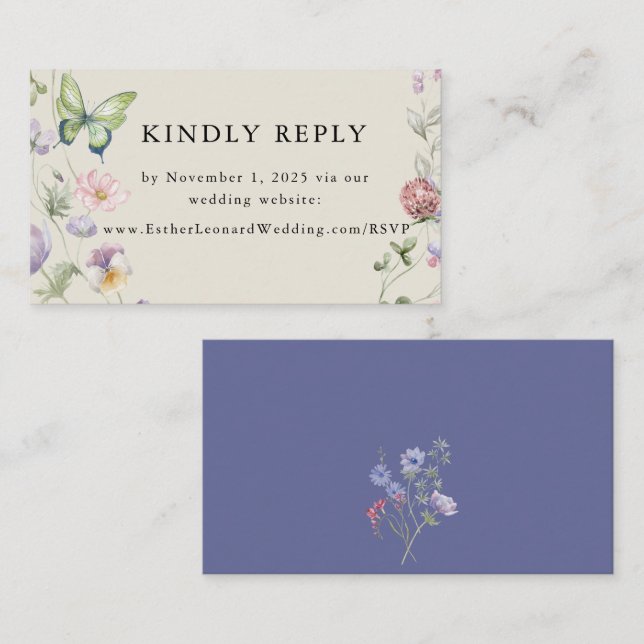 Elegant Colourful Spring Wildflower Wedding Websit Enclosure Card (Front/Back)