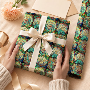 Elegant Colourful Stained Glass Clam Shells Wrapping Paper