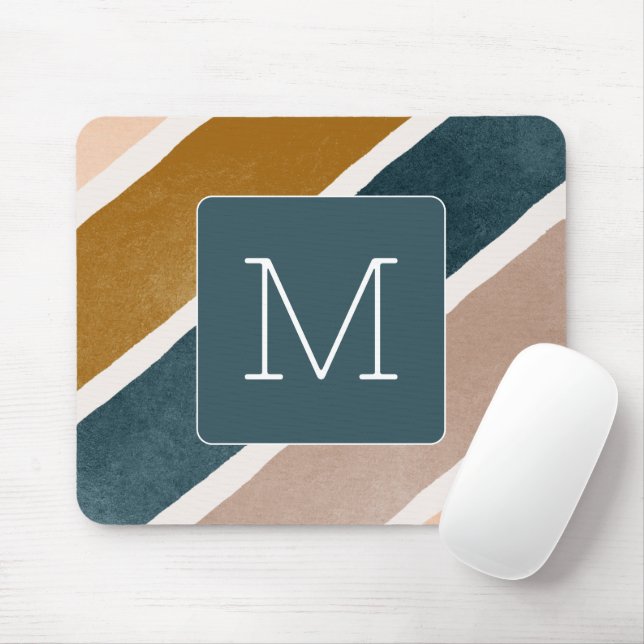 Elegant colourful stripes Modern initial Teal Pink Mouse Mat (With Mouse)