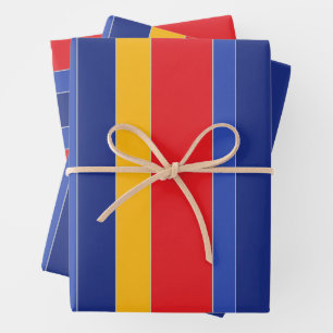 Elegant Colourful Stripes, Red Blue Yellow & Silve Wrapping Paper Sheet