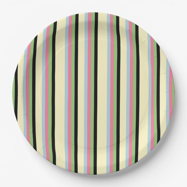Elegant Colourful Stripes Retro & Modern Girly  Paper Plate (Front)