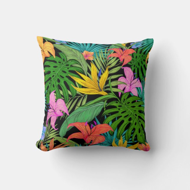 Elegant Colourful Summer Tropical Floral Leaves |  Cushion (Front)
