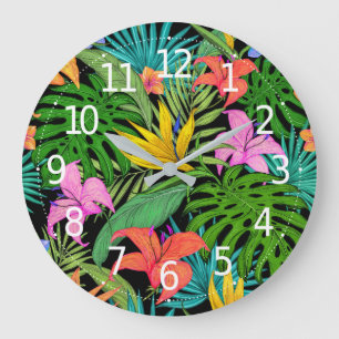 Elegant Colourful Summer Tropical Floral Leaves Large Clock