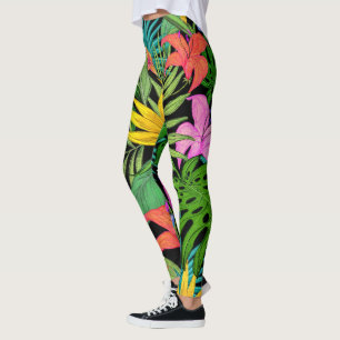 Elegant Colourful Summer Tropical Floral Leaves    Leggings