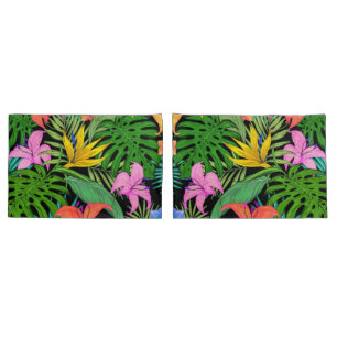 Elegant Colourful Summer Tropical Floral Leaves Pillowcase