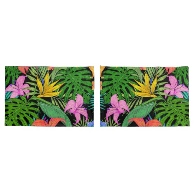 Elegant Colourful Summer Tropical Floral Leaves |  Pillowcase (Back-Set)