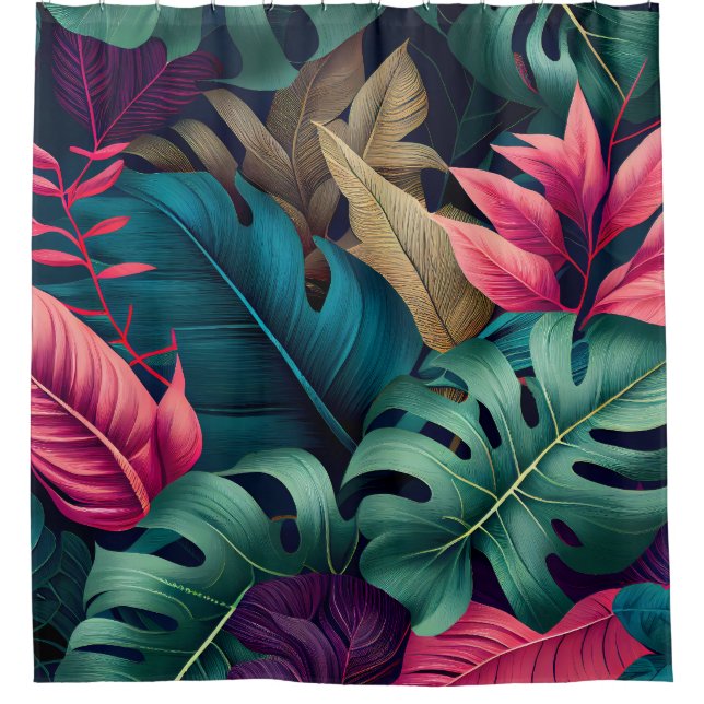 Elegant Colourful Summer Tropical Floral Leaves  Shower Curtain (Front)