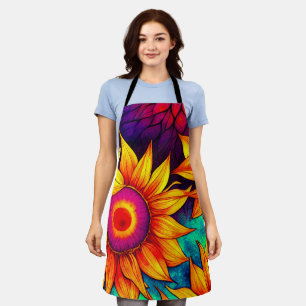 Elegant Colourful Sunflower Flower Power Artwork   Apron