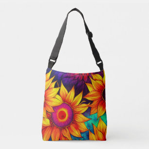 Elegant Colourful Sunflower Flower Power Artwork   Crossbody Bag