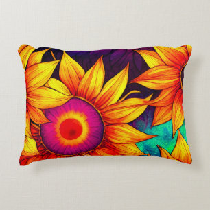 Elegant Colourful Sunflower Flower Power Artwork   Decorative Cushion