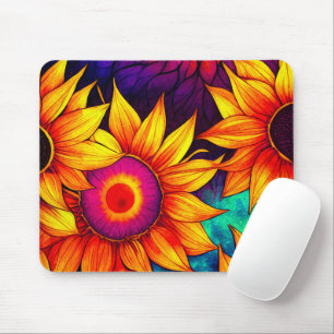Elegant Colourful Sunflower Flower Power Artwork Mouse Mat