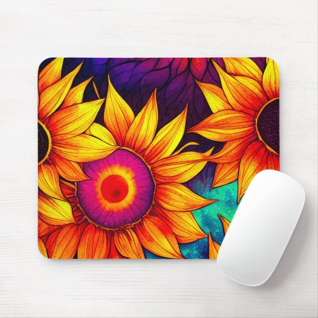 Elegant Colourful Sunflower Flower Power Artwork | Mouse Mat (With Mouse)
