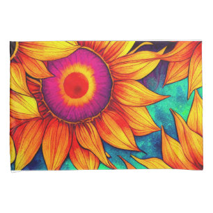 Elegant Colourful Sunflower Flower Power Artwork Pillowcase