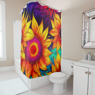 Elegant Colourful Sunflower Flower Power Artwork   Shower Curtain