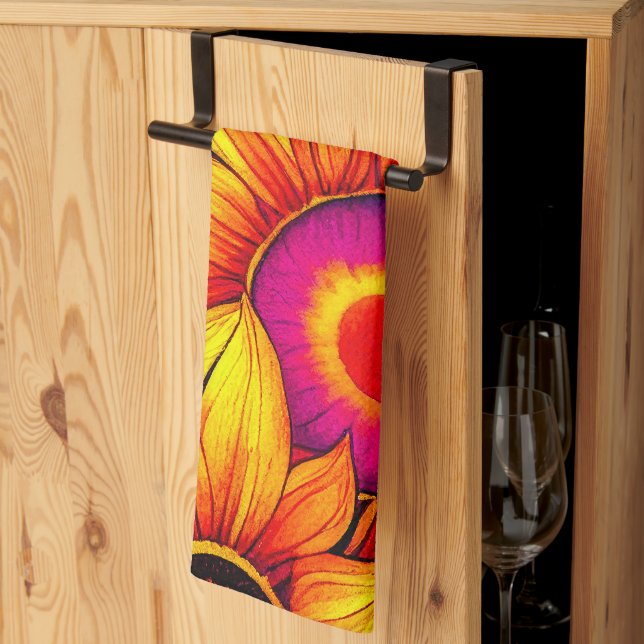 Elegant Colourful Sunflower Flower Power Artwork | Tea Towel (Thirds Fold)
