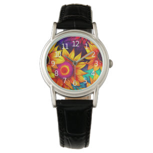 Elegant Colourful Sunflower Flower Power Artwork Watch