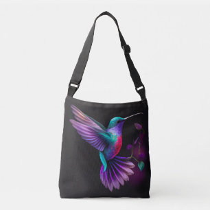 Elegant Colourful Teal Purple Hummingbird Artwork Crossbody Bag