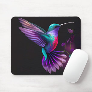Elegant Colourful Teal Purple Hummingbird Artwork  Mouse Mat