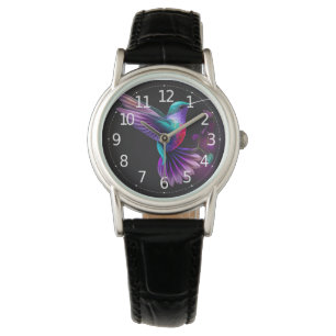 Elegant Colourful Teal Purple Hummingbird Artwork  Watch