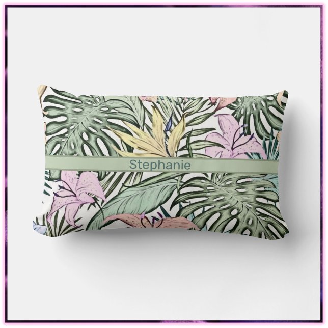 Elegant Colourful Tropical Floral Lumbar Cushion (Creator Uploaded)