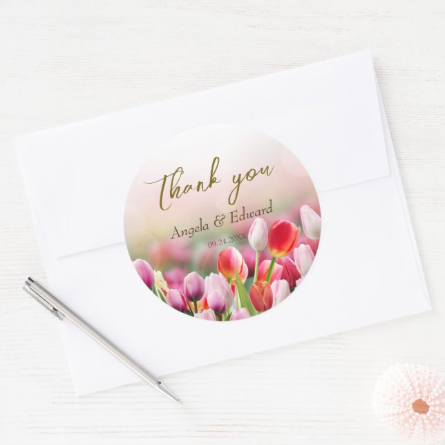 Elegant Colourful Tulip Florals Wedding Classic Round Sticker (Envelope)