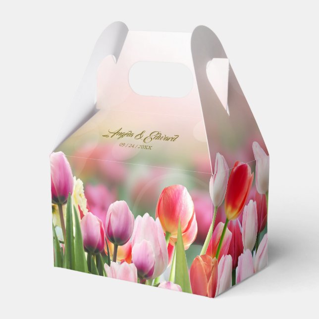 Elegant Colourful Tulip Florals Wedding Favour Box (Front Side)