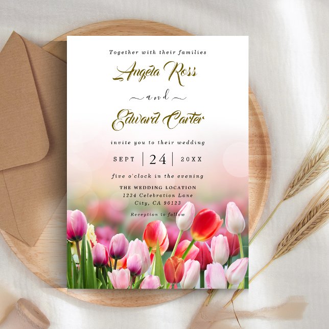 Elegant Colourful Tulip Florals Wedding Invitation (Creator Uploaded)