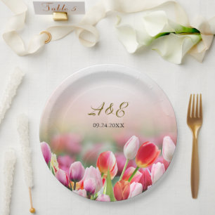 Elegant Colourful Tulip Florals Wedding  Paper Plate