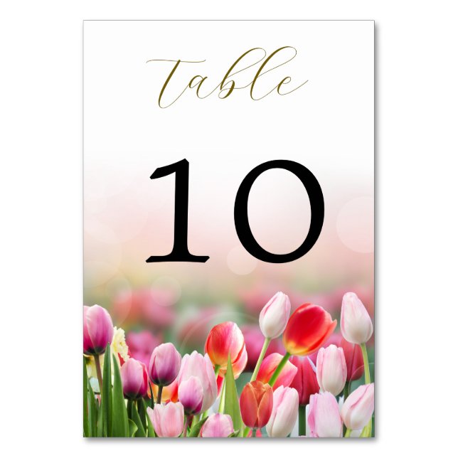 Elegant Colourful Tulip Florals Wedding  Table Number (Front)