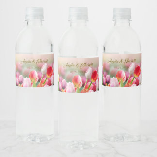 Elegant Colourful Tulip Florals Wedding Water Bottle Label