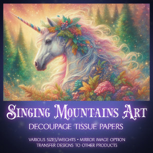 Elegant Colourful Unicorn Portrait Decoupage  Tissue Paper