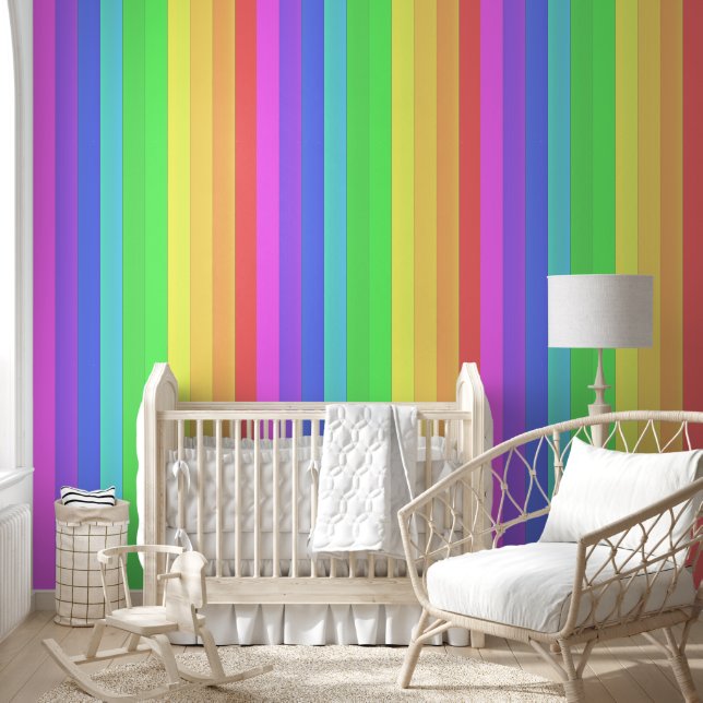 Elegant Colourful Vertical Rainbow Stripes Wallpaper (Kids)