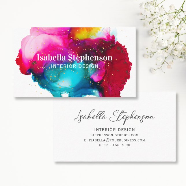 Elegant Colourful Watercolor Abstract Splash Business Card (Creator Uploaded)