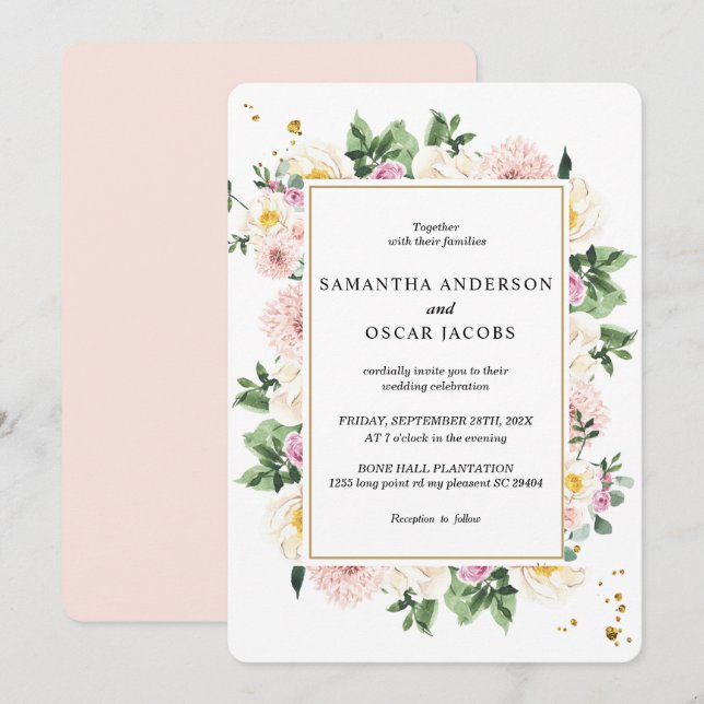 Elegant Colourful Watercolor Beauty Floral Frame  Invitation (Front/Back)