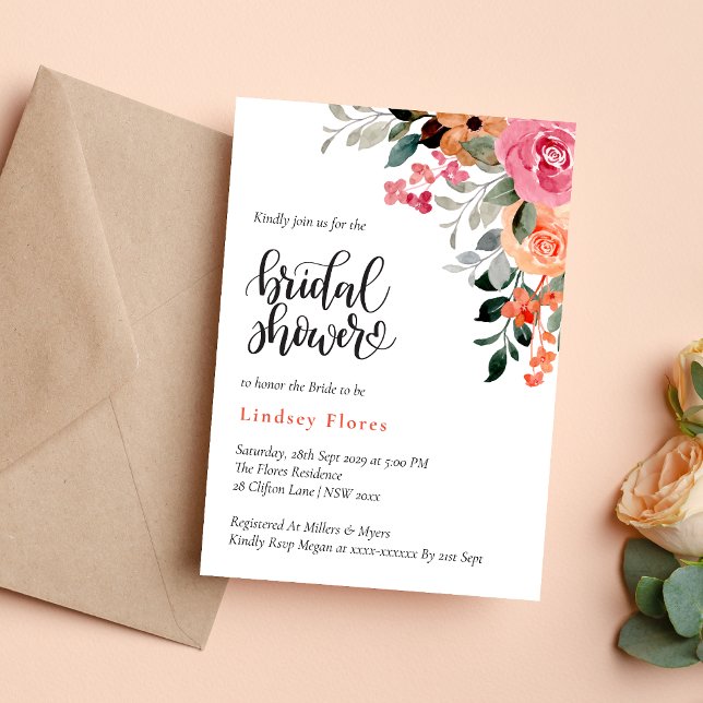 Elegant Colourful Watercolor Floral Bridal Shower Invitation (Creator Uploaded)