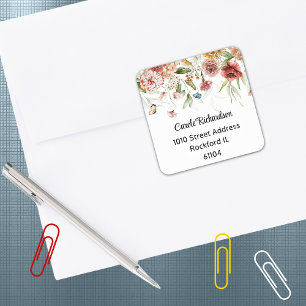 Elegant Colourful Watercolor Floral Drop Address Square Sticker