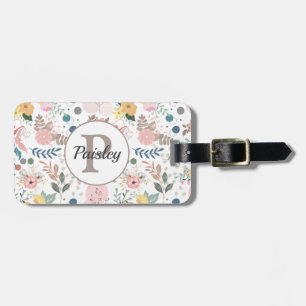Elegant Colourful Watercolor Floral Leaf Monogram Luggage Tag