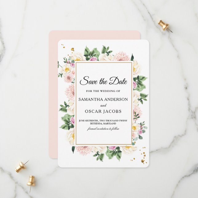 Elegant Colourful Watercolor Floral  Save The Date (Front/Back In Situ)