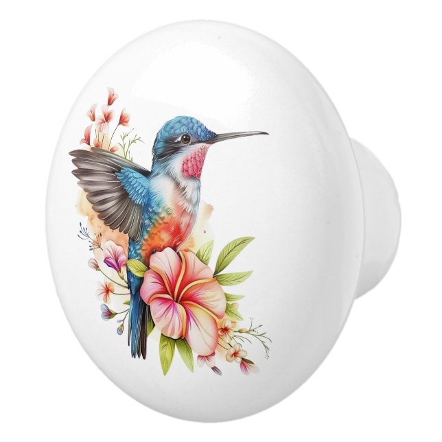 Elegant Colourful Watercolor Hummingbird Furniture Ceramic Knob (Right)