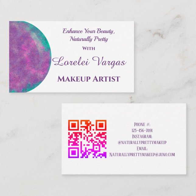 Elegant Colourful Watercolor Makeup Artist Business Card (Front/Back)