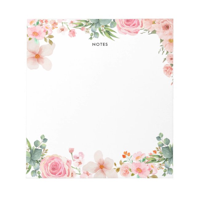 Elegant Colourful Watercolor Spring Blooms Floral Notepad (Front)
