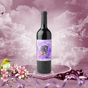 Elegant colourful wild horse wine label