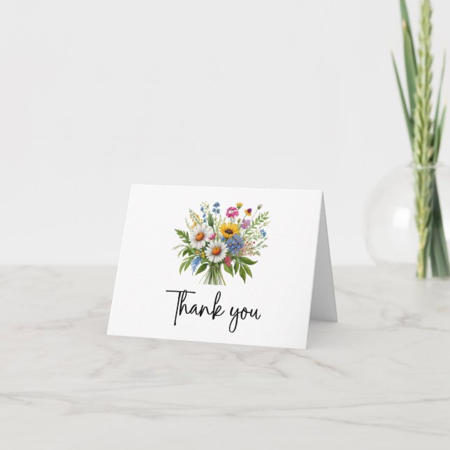Elegant Colourful Wildflower Bouquet Thank You Card (Front)