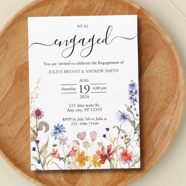 Elegant colourful wildflower engagement party invitation (Creator Uploaded)