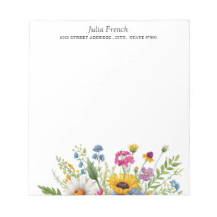 Elegant Colourful Wildflower Floral Personalised Notepad