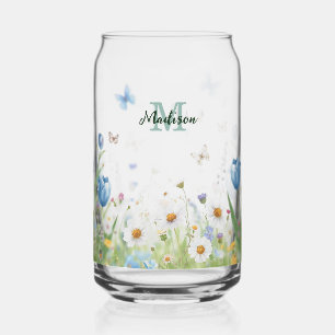 Elegant Colourful Wildflower Flower blue butterfl Can Glass