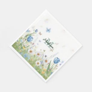 Elegant Colourful Wildflower Flower blue butterfl Napkin